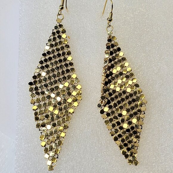 Gold Tone Mesh Earrings - Picture 1 of 4